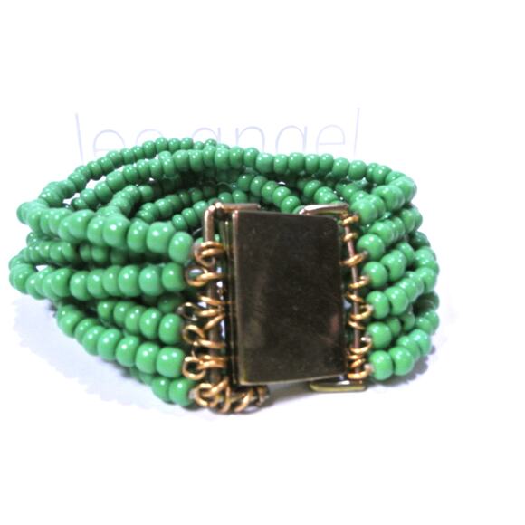 Neiman Marcus Lee Angel Womens Green Sead Bead Layer Clasp Bracelet NWT 298 - Picture 4 of 6